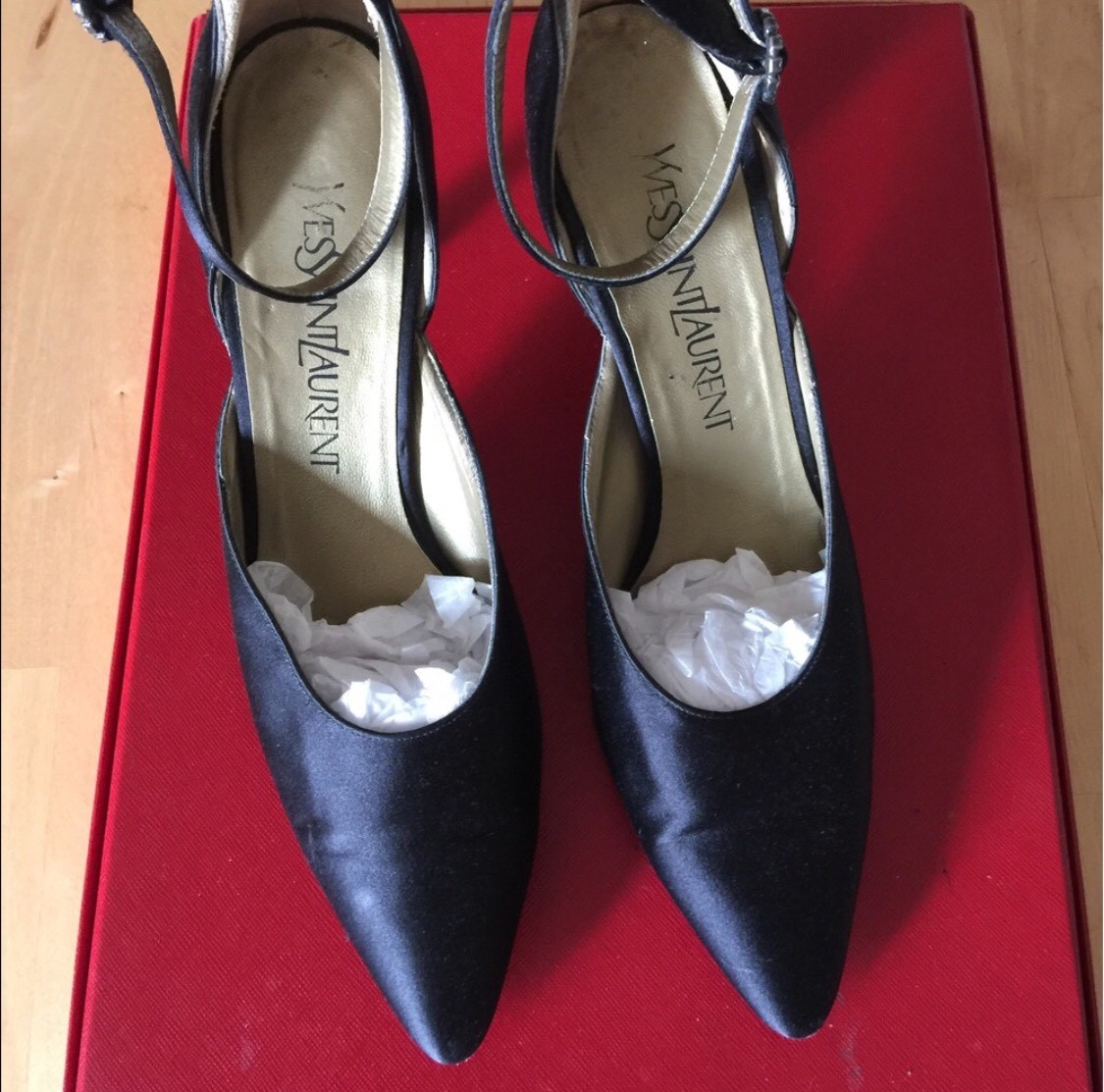 Scarpe nere Yves Saint Laurent YSL raso a stiletto taglia 37 5