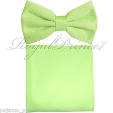 New Lime Green Men's pre tied Bow tie  Pocket Square Hankie set wedding Prom