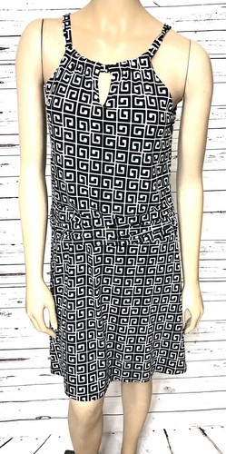 St Tropez West Black White Halter Ruched Waist Dress Stretch Size 12 - Picture 4 of 8