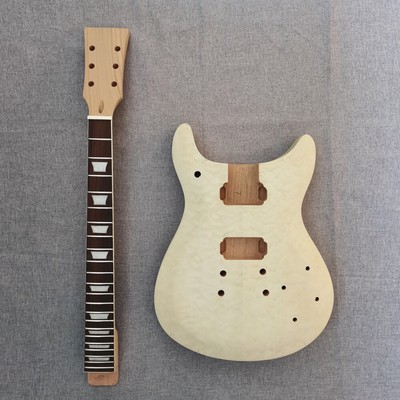 DIY flat headstock prs guitar kit mahogany body with quilted maple veneer