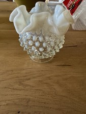 Fenton opalescent hobnail vase with ruffled rim. excellent condition.