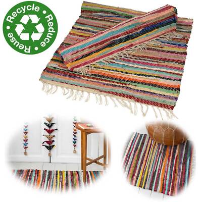 Boho Style Fleckerlteppich Dehli 90x60cm Bunt Flickenteppich recycelte Baumwolle