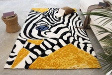 Art Déco Indien Zone Tapis 2.4x3m Jaune Zèbre Imprimé Main Touffeté Laine Tapis