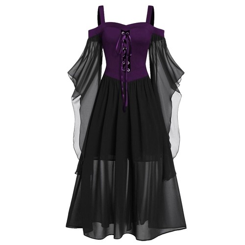 knee length dresses for ladies Black Gothic Halloween Lace Wedding Dress with Chiffon Sleeves main image 1