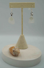 White Sea Glass Pieces: Rounded Trapezium Shaped Earring Pair E 32
