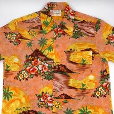 vtg 90s ROYAL HAWAIIAN BEACH SUNSET ALL-OVER PRINT S/S BUTTON-UP Shirt M/L surf