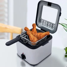 Electric Deep Fryer With Basket Small Fryer Stainless Steel Fish Fryer 1KW 2.5L!