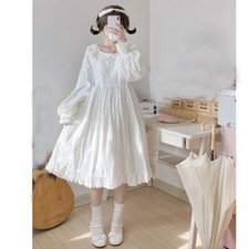 Japanese Sweet Girls A-Line Dress Princess Cute School Cotton Long Dress Lolita