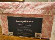 Tommy Bahama King Pen Ink Palm Pink Tropical Cotton Percale Sheet Set NEW