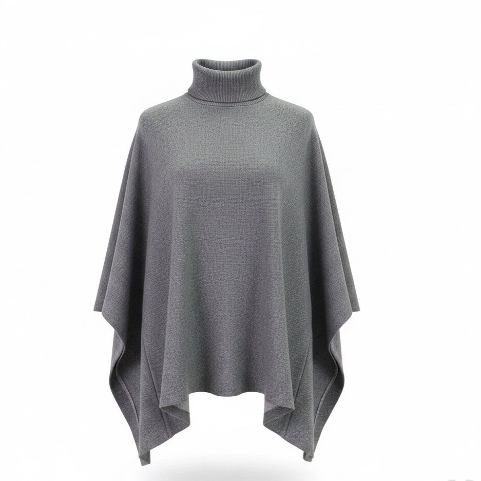 Mer Sea Womens Gray Turtleneck Poncho Adjustable Fit One Size