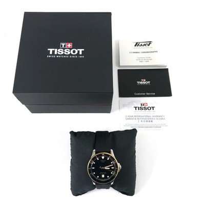 TISSOT Seastar Date Quartz Wristwatch T120410A Black Gold with Box Authentic