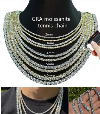 2-3mm D/VVS1 MOISSANITE Tennis Chain Necklace Bracelet 925 Sterling Silver