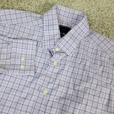 David Donahue Mens 16.5-34/35 Purple White Plaid Button Up Long Sleeve