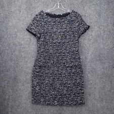 Banana Republic Dress Womens 4 Blue Mini Sheath Textured Short Sleeve Zip Back