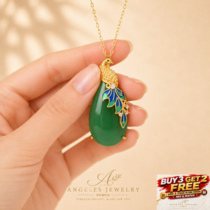 Authentic The Verdant Eye Peacock Green Jade Talisman On 18K Gold Thread