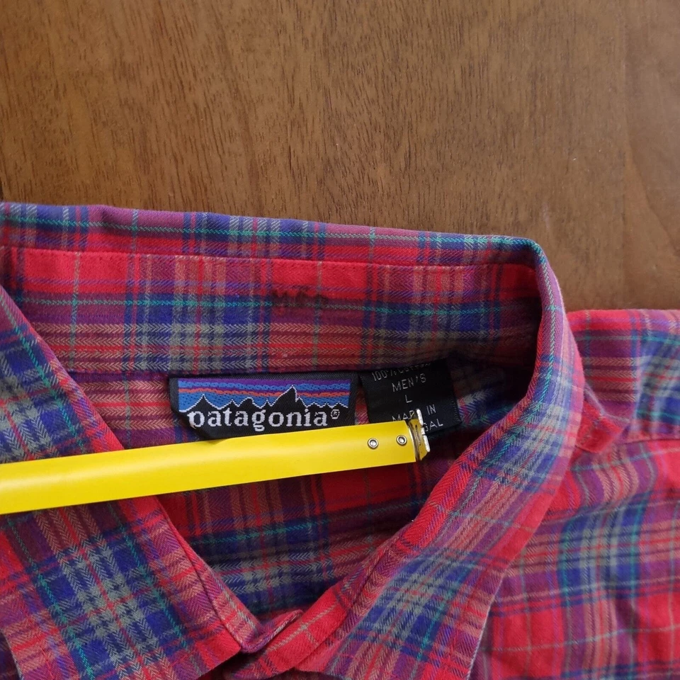 Camisa De Colección Patagonia Para Hombre L Roja A Cuadros Manga Larga Hecha en Portugal Foto 4 de 4