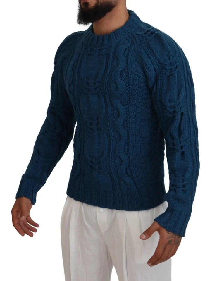 Pullover sweat bleu en laine d'Alpaga tricotée D&G - Photo 1/4