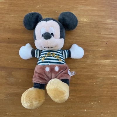 Doudou Peluche Souris Disney - Mickey - Tee-shirt rayé vert Grelot Hochet - Photo 1/4