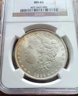 1896 Morgan Silver Dollar. NGC MS 66. Nice Golden rim toned MS66!