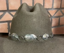 NEW BRAIDED VINTAGE NAVAJO STERLING SILVER CONCHO BOLO HATBAND HAT BLACK LEATHER