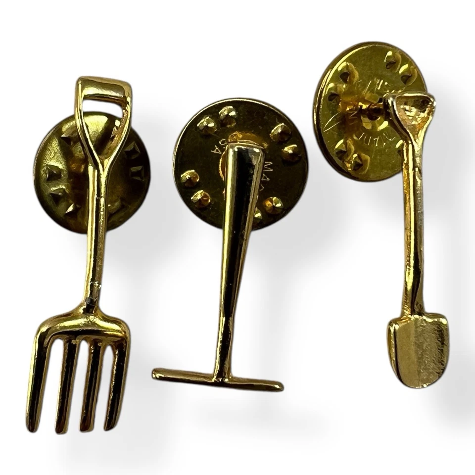 Лот 3 садовые булавки галстук стяжка золотистый тон маленький 1» лопата грабли вилка - Изображение 2 из 4