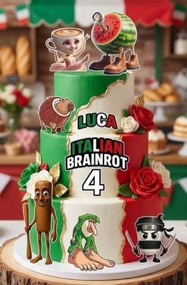 X9 Italienische Gehirnfäule Figuren Personalisiert Kuchen Topper Set 3D Glitzer