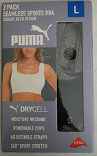 Puma Women's Performance Square Neck Seamless Sports Bra-Black  Grey-Large