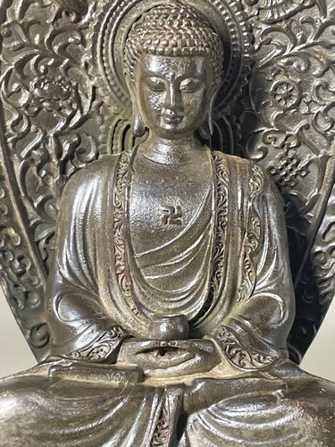 Vintage Bronze Amitabha Buddha Statue Buddhist Chinese Amida Nyorai 5.5 inch