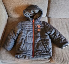 OshKosh B'gosh Boys Puffer Coat Small Black Orange Full Zip Logo Hooded Winter