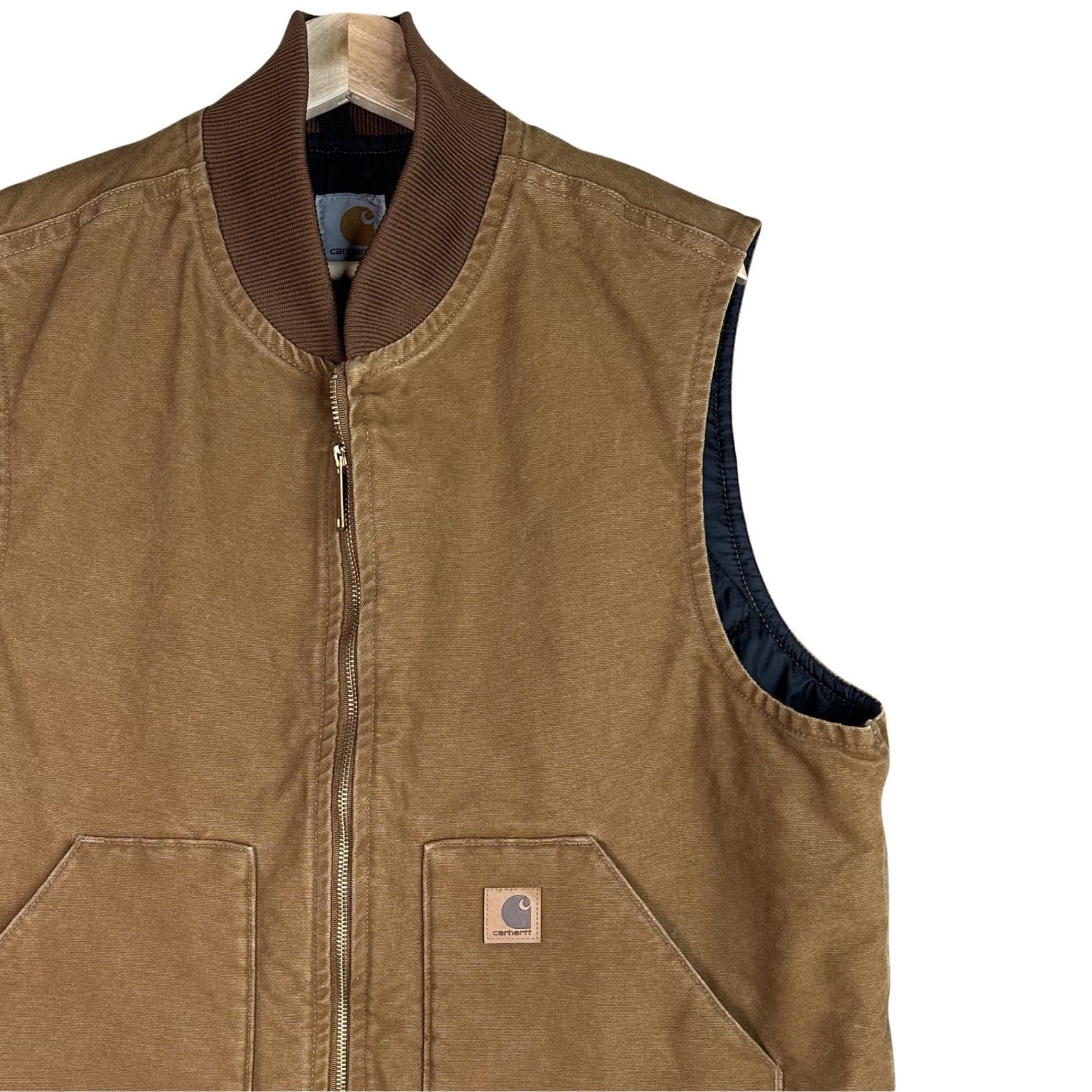 Carhartt Men's Canvas XL Brown Quilted Lined Full Zip Vest Hunt Fish Duck