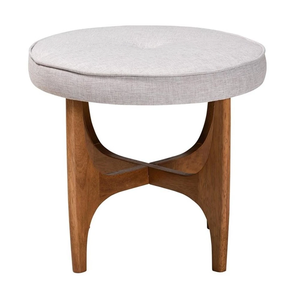 Baxton Studio Theo Gray Beige Fabric and Walnut Brown Wood Ottoman Footstool - Image 2 of 4