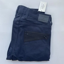 Guess Men's Slim Tapered Moto Zip Blue Coated Jeans Paneled Contrasting Size 28