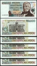 Argentina 50000 50,000 Pesos, 1979 - 1983, UNC, 5 Pcs LOT, Consecutive, P-307, A