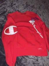 Champion Red Fleece Crewneck Sweatshirt Men's Graphic Print Logo Pullover