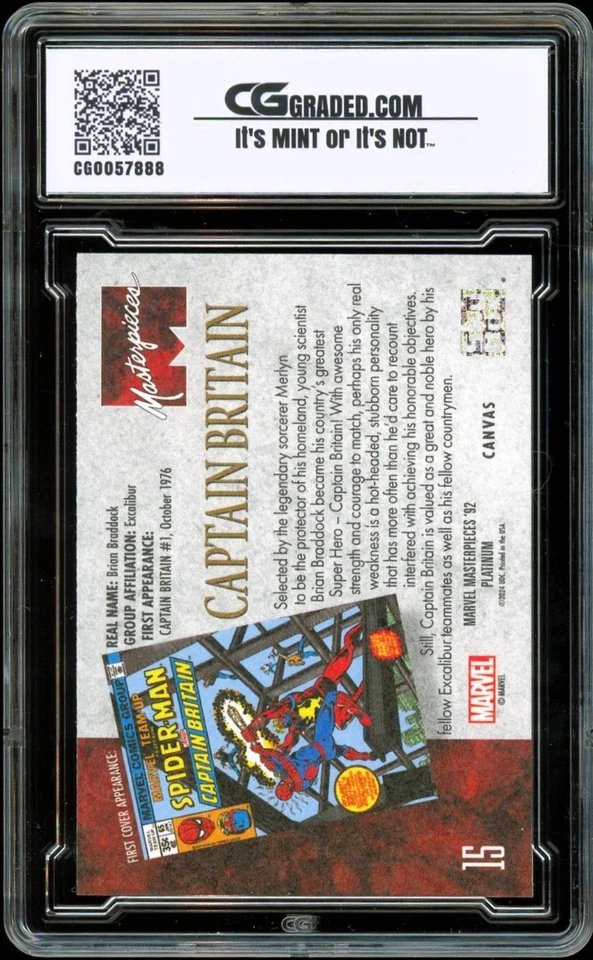2024 Marvel Masterpieces Platinum 1992 CANVAS PARALLEL #15 Captain Britain CG 10 - Image 2 of 2