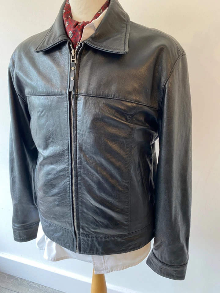 VINTAGE mens AviaTrix Black Leather Zip up Bomber Racing Jacket XL 44" - Image 4 of 4