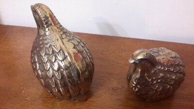 vintage pair of brass quail figurines 