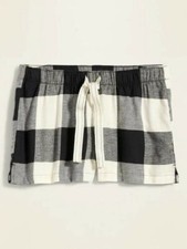 NWT Old Navy Flannel Boxer Pajama Sleep Shorts Black Buffalo Plaid Women Large