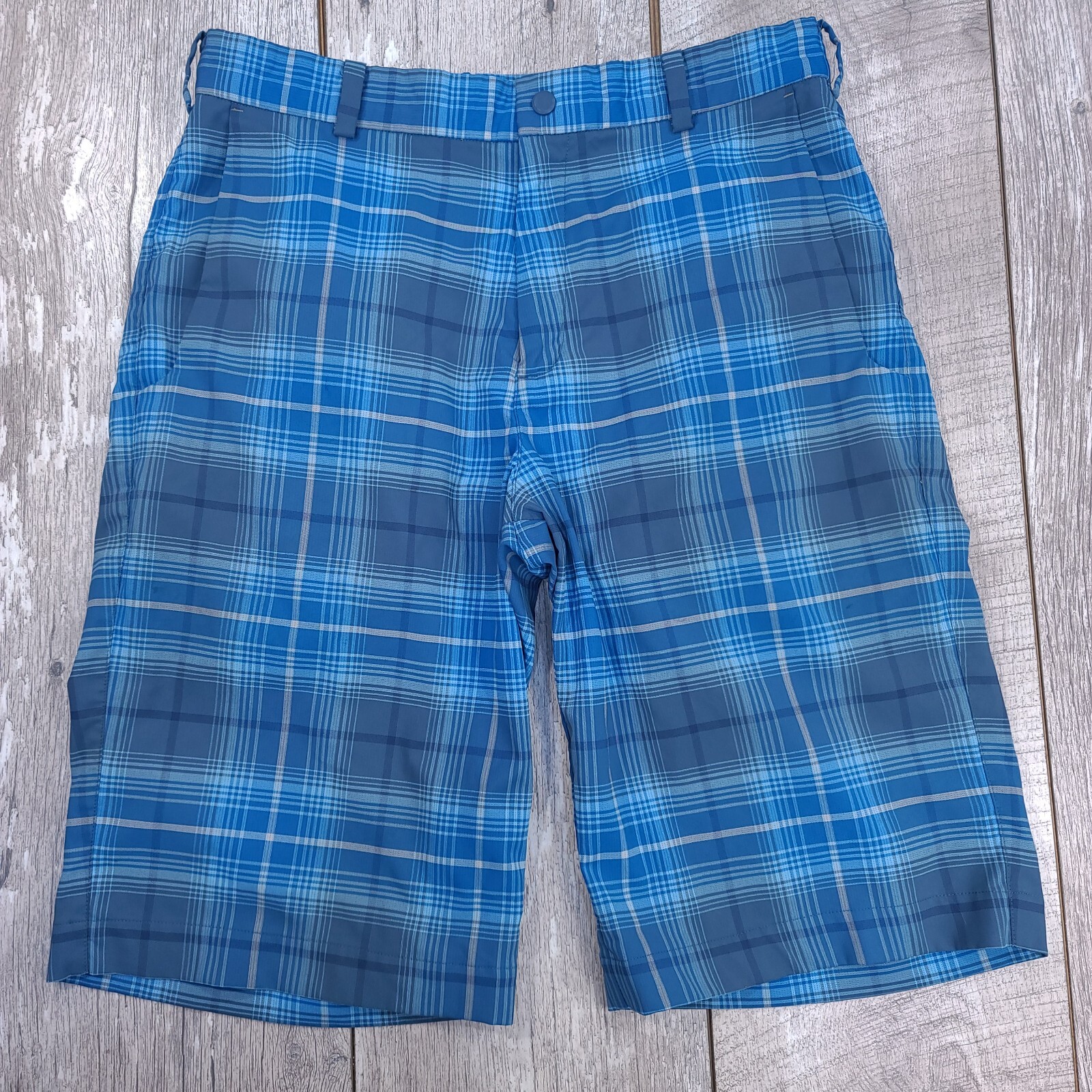 Nike Mens Dri Fit Shorts Size 30 Blue Plaid Tour Performance Bermuda Athletic