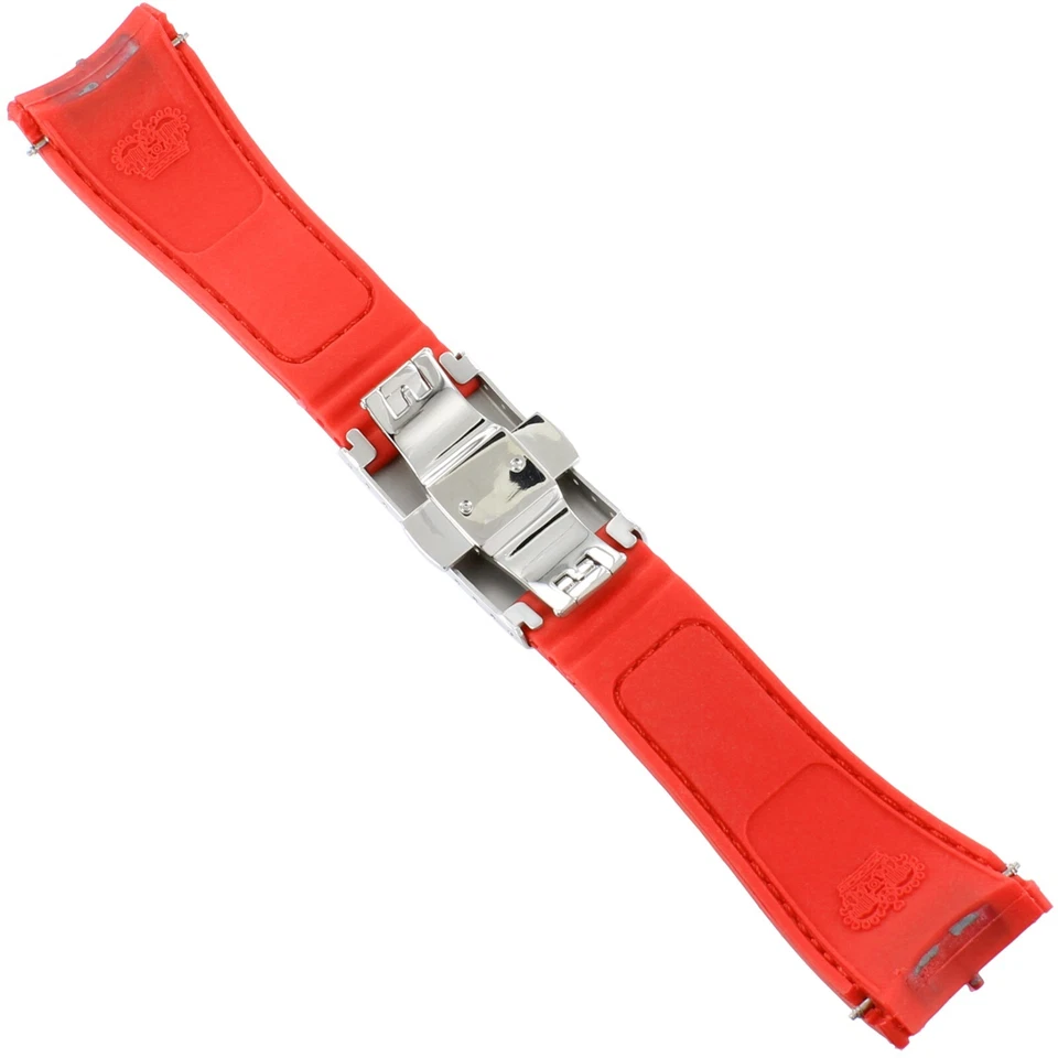 Correa de reloj 26 mm Glam Rock rojo cosida alta calidad silicona suave extremos curvos Foto 2 de 4