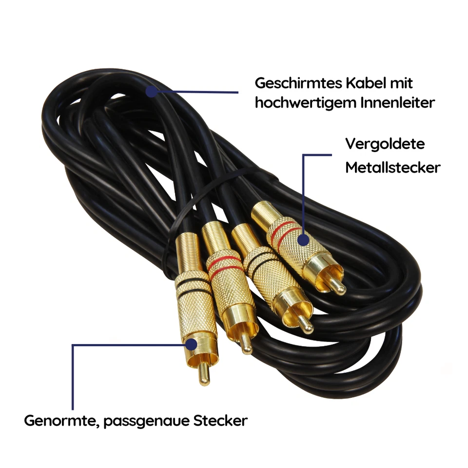 Stereo High End Metall Cinch Stecker RCA Kabel mit Zugentlastung AUX HiFi Chinch - Bild 2 von 4