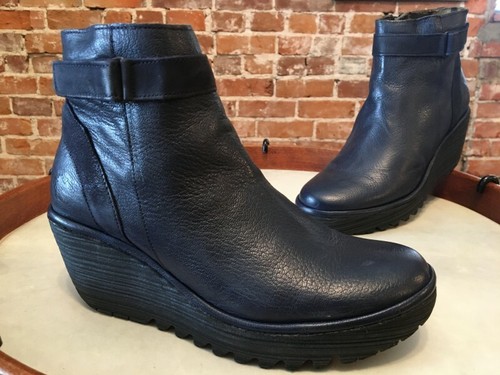 Ocean Blue Leather Wedge Ankle Boot 