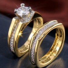 Women Wedding Set Ring 18k Yellow Gold Plated Cubic Zircon Ring Sz 6-10