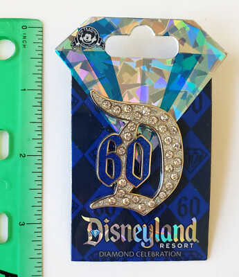 Disney Pin Disneyland Diamond Celebration 60 Jeweled D on Card for