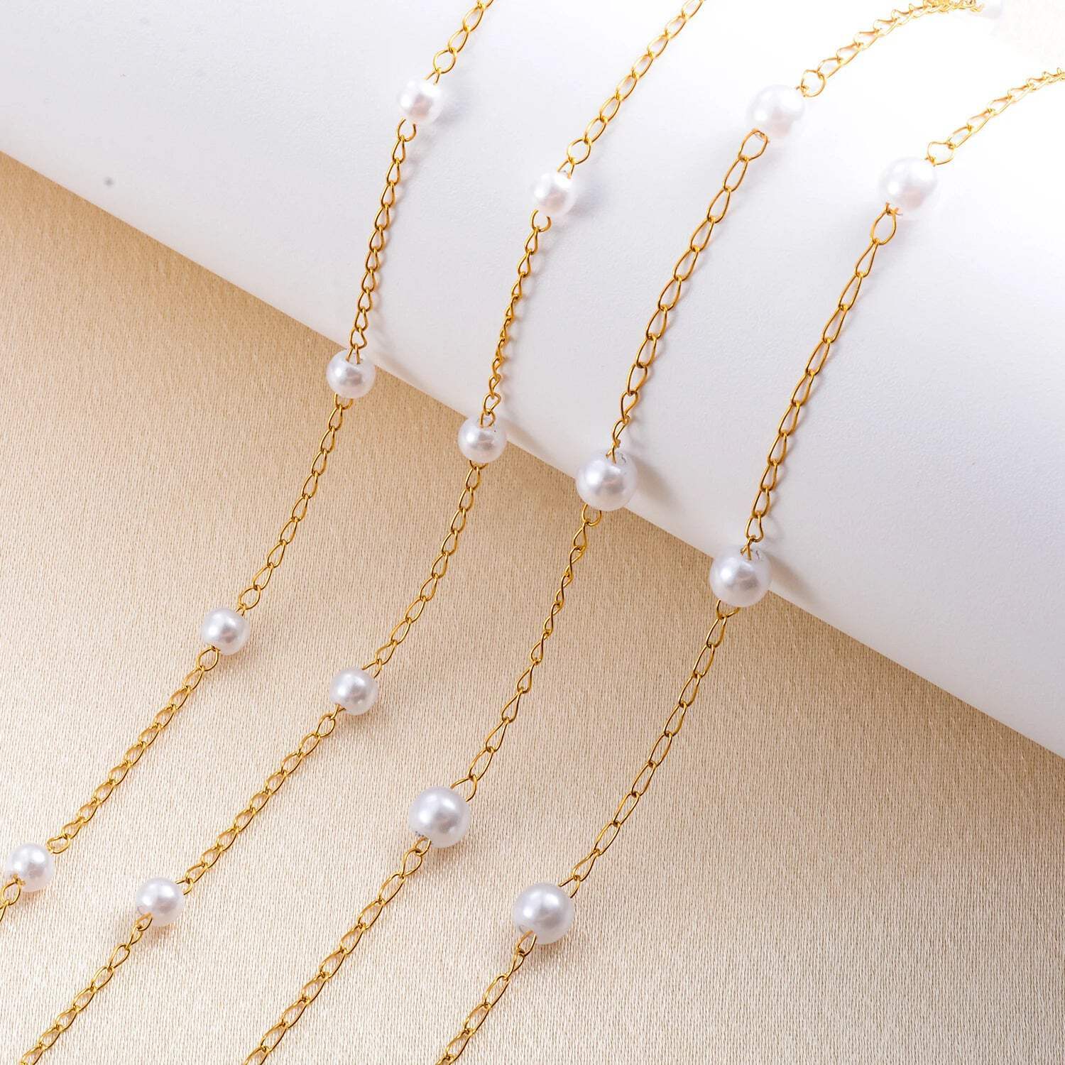 Gold Color Plated Stainless Steel Simple Pearl Choker Necklace Handmade Bead Cha
