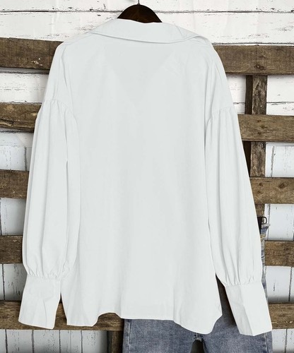 Básico White Bal-Collar Pocket Button-Front Blouse Size XL - Picture 3 of 3
