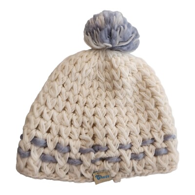 Chaos Beanie Hat Women One Size Knit Pom Pom Cream Blue