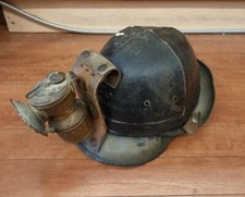 Antique 1930's E.D. Bullard Co Hard Boiled Mining Leather Helmet Hat w/ Lamp