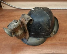 Antique 1930's E.D. Bullard Co Hard Boiled Mining Leather Helmet Hat w/ Lamp