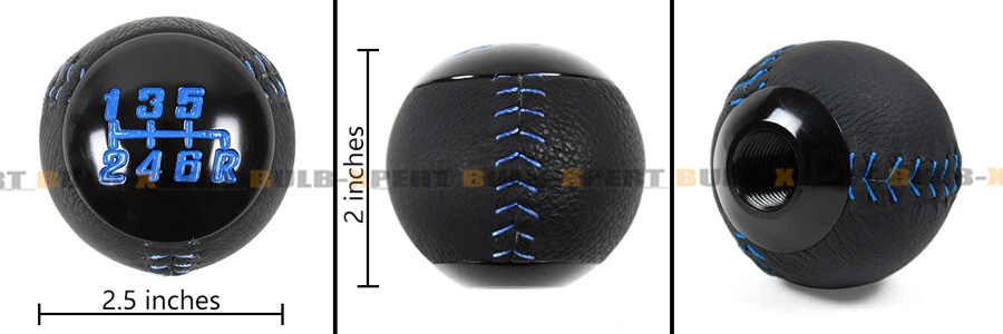 Perilla de cambio manual redonda de 6 velocidades de cuero con costura azul para Nissan Infiniti Foto 3 de 4